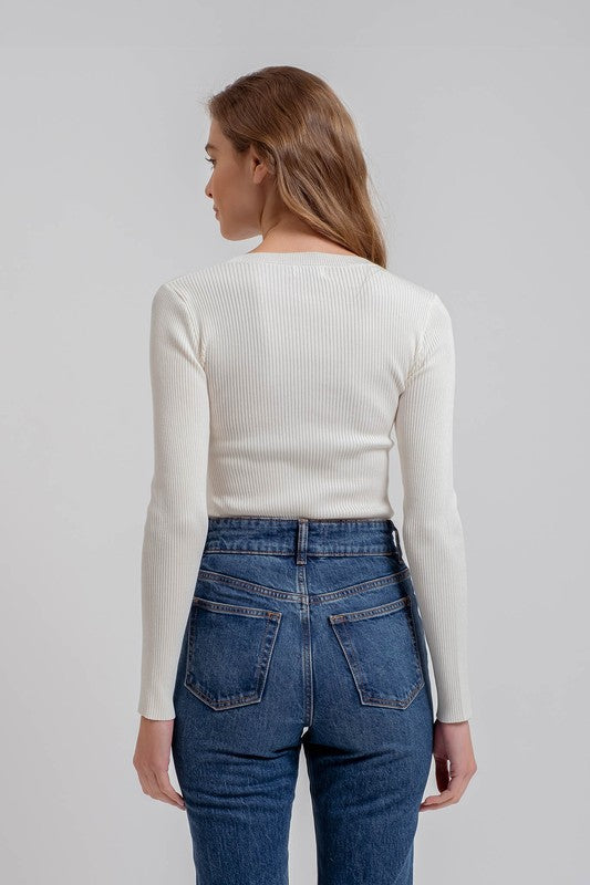 RIB KNIT CREWNECK PULLOVER - (Ivory)