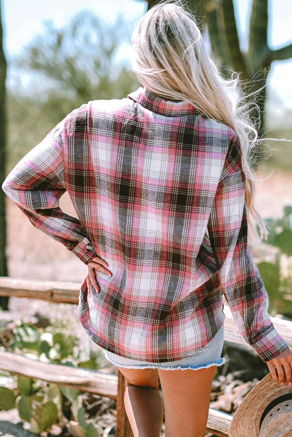 Pink Plaid Button Up Shacket - (Pink)