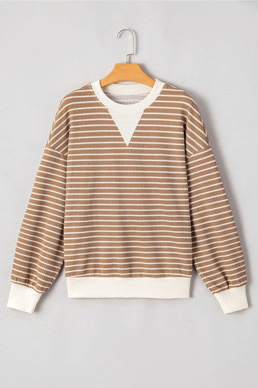 Stripe Textured Long Sleeve Top - (Khaki)