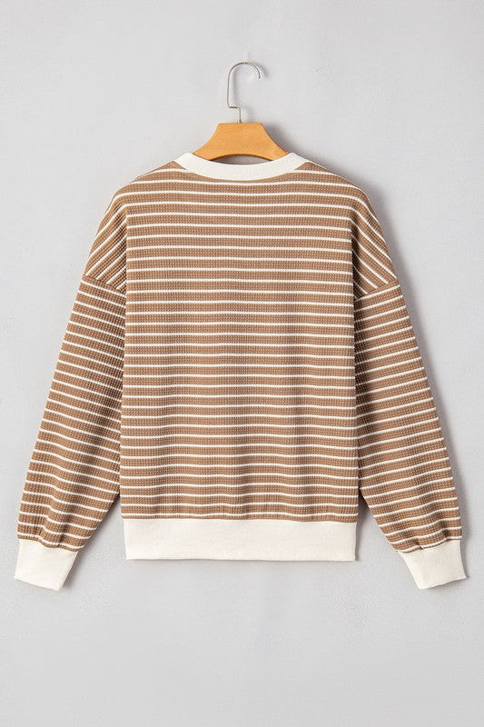 Stripe Textured Long Sleeve Top - (Khaki)