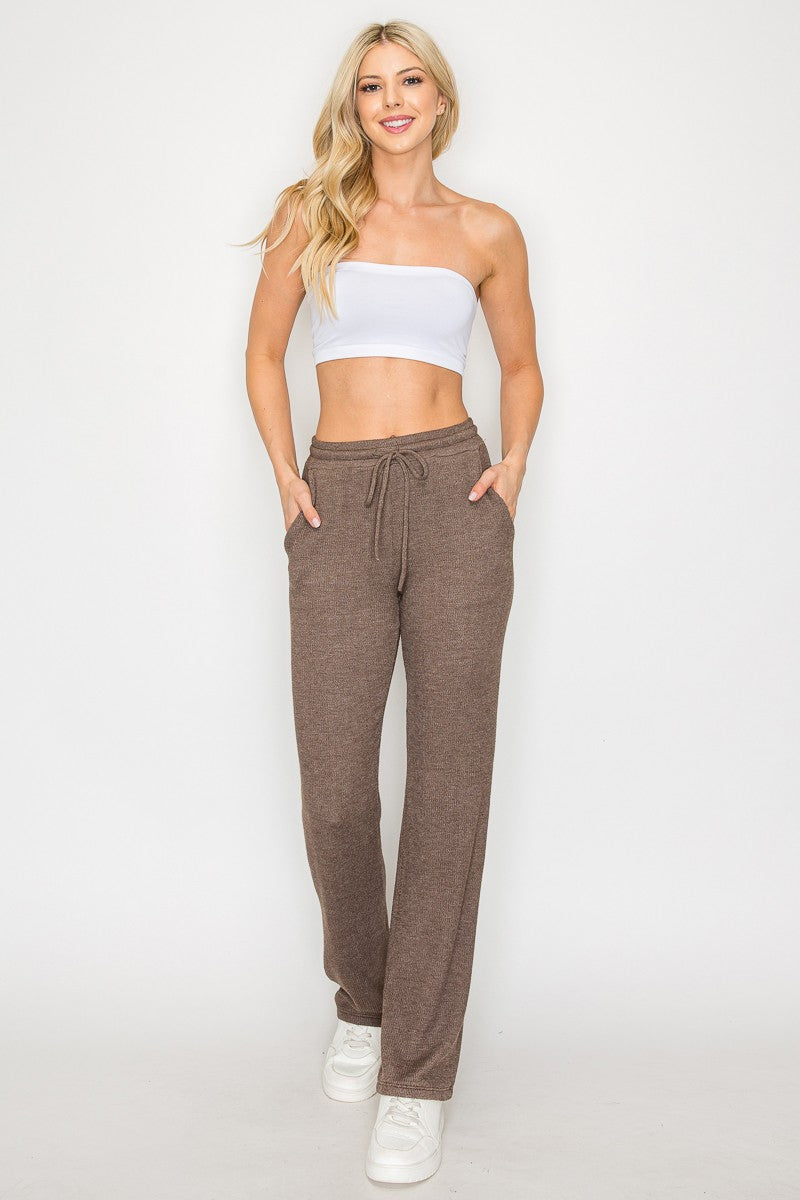 GARMENT DYED RIB 4X2 WIDE LEG PANTS - (Khaki)