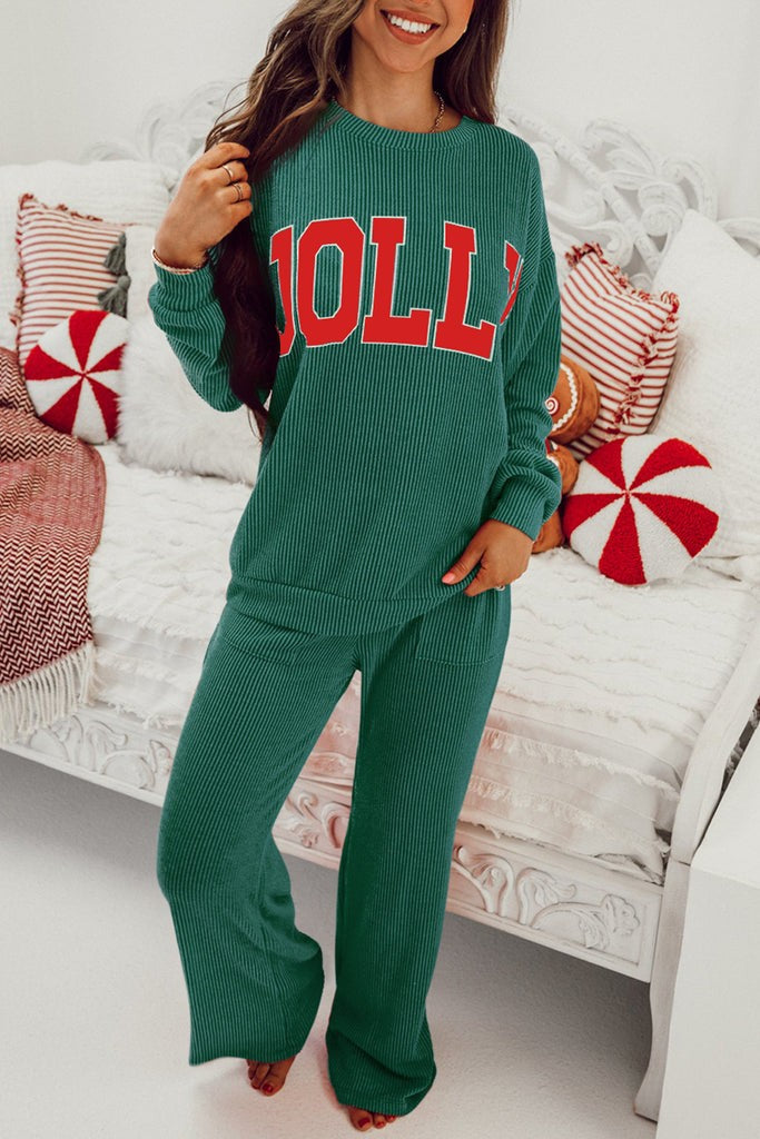 JOLLY Corded Top and Pants Set - (Evergreen)