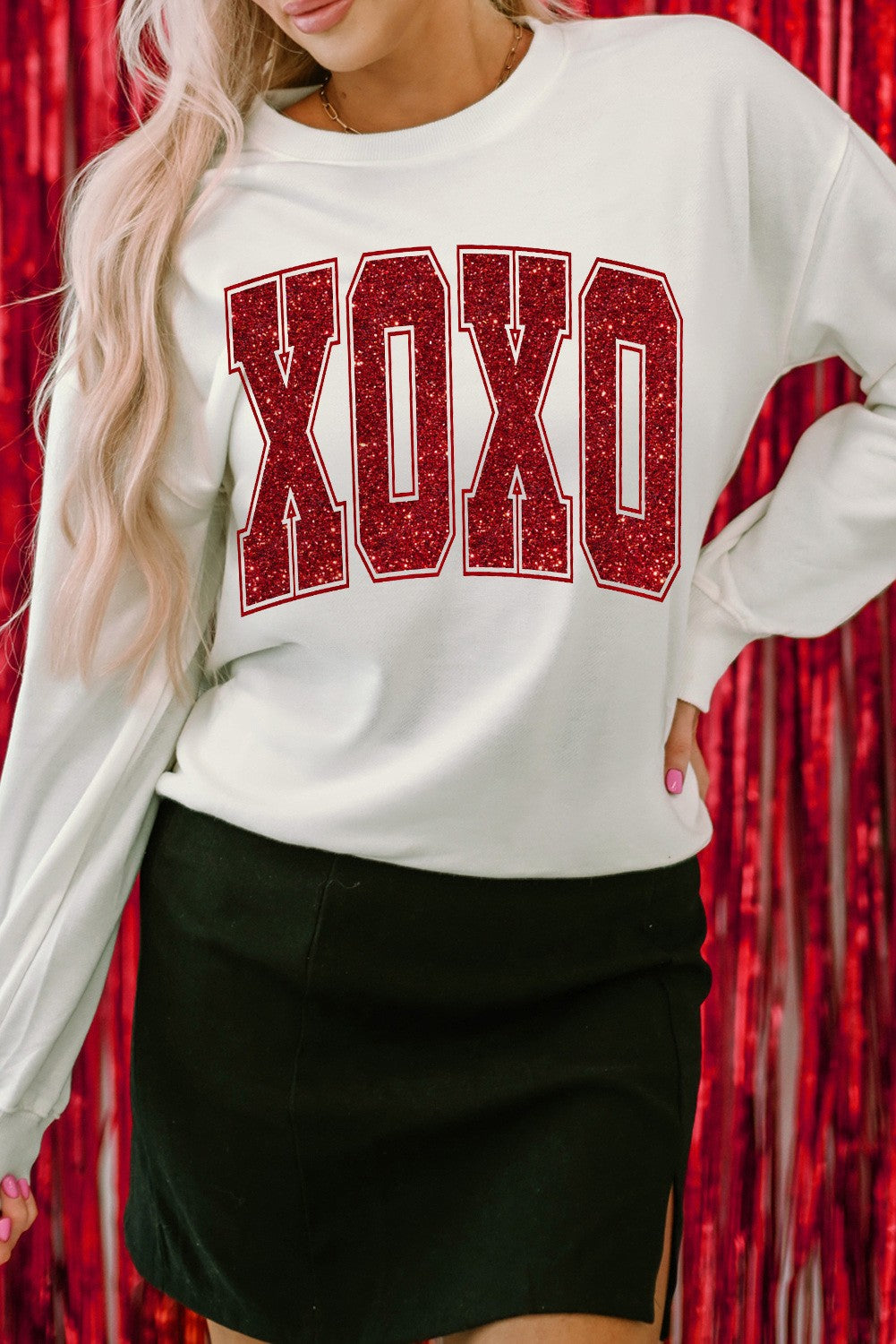 XOXO Graphic Valentines Pullover Sweatshirt - (White)