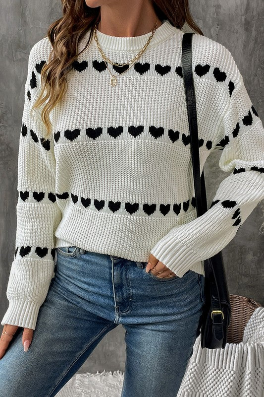 Long sleeved heart-shaped sweater - (White)