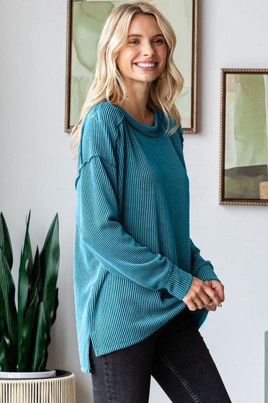 Rebecca Ribbed Pullover Top - (Jade)