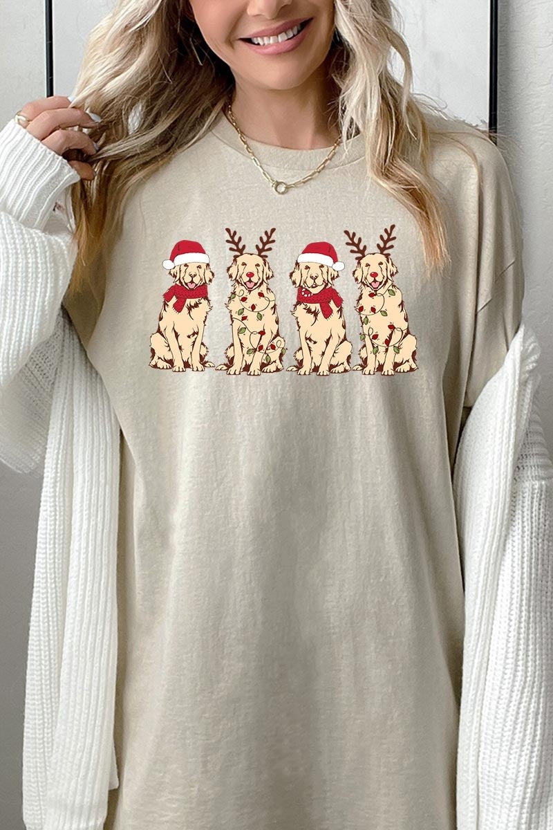 Christmas Dogs Graphic Heavyweight Tee - (Sand)