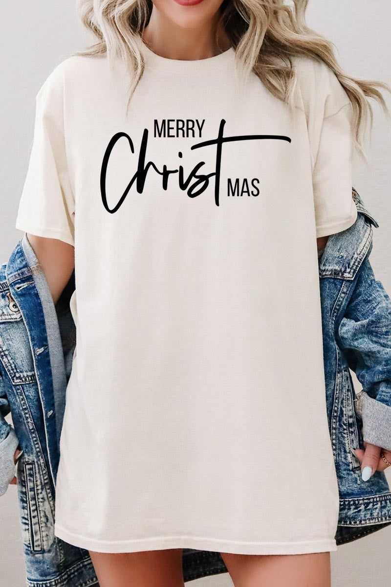 Merry Christmas Graphic Heavyweight Tee - (Natural)