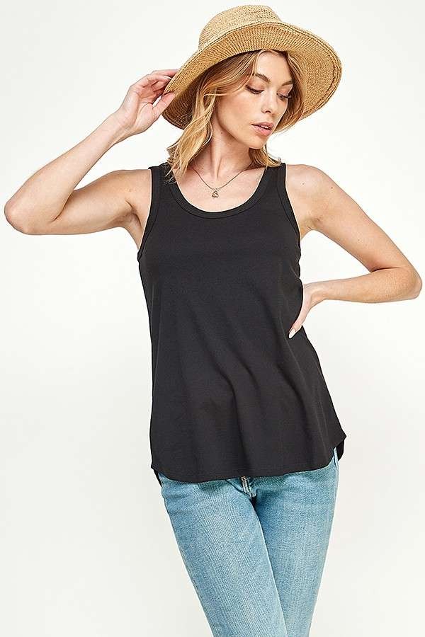 Scoop Neck Solid Tank Top - (Black)