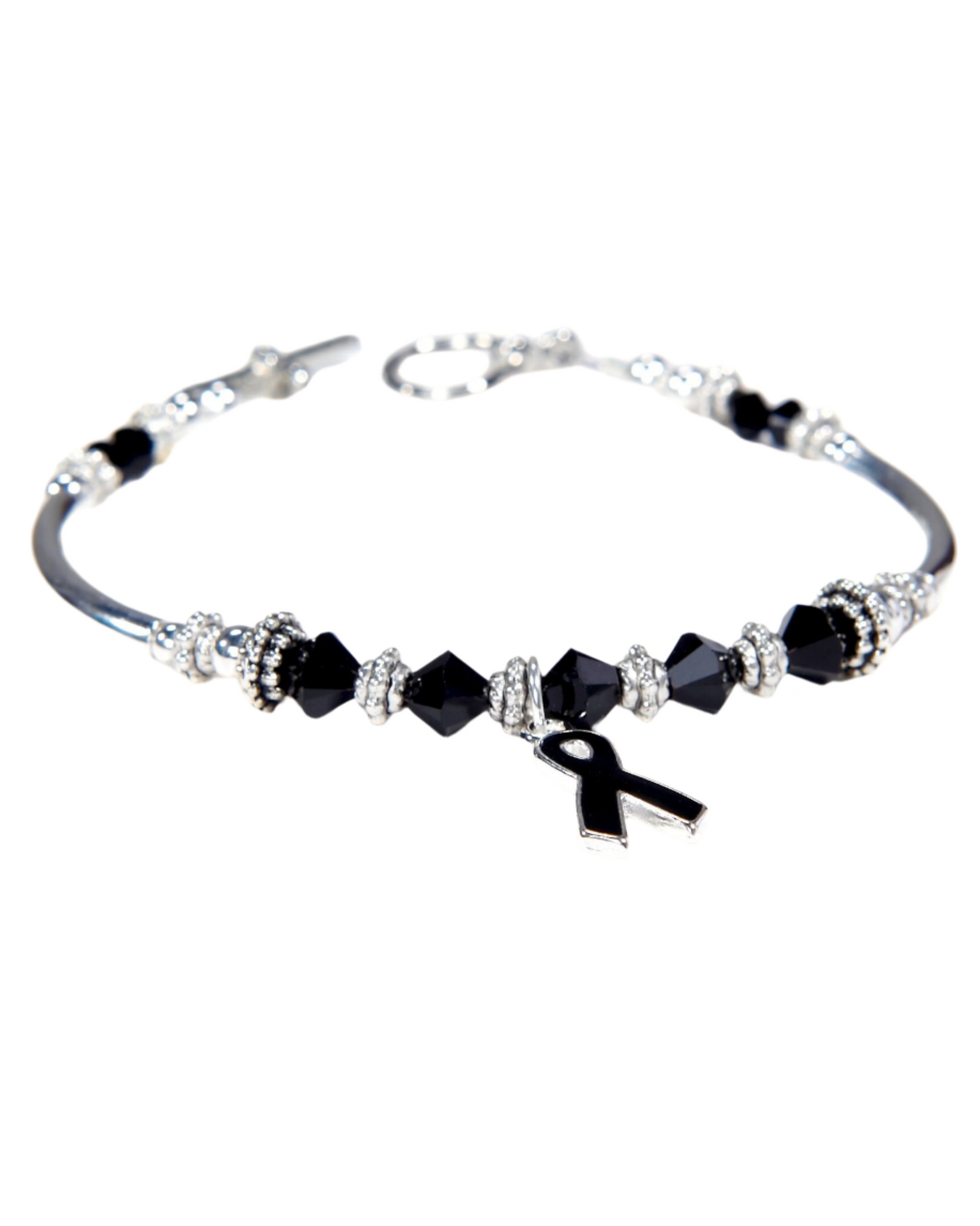 Bracelet with black ribbon charm on a white background