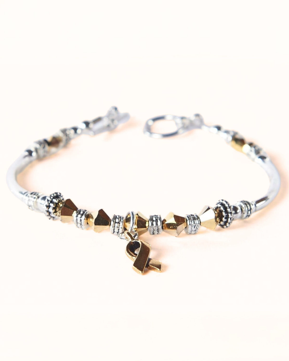 Gold Awareness Ribbon Bracelet Beaded