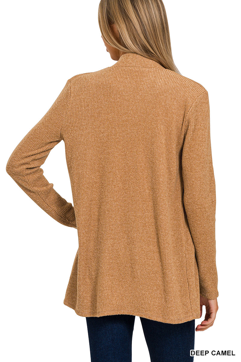 Heather ribbed sweater open front cardigan DEEP CAMEL