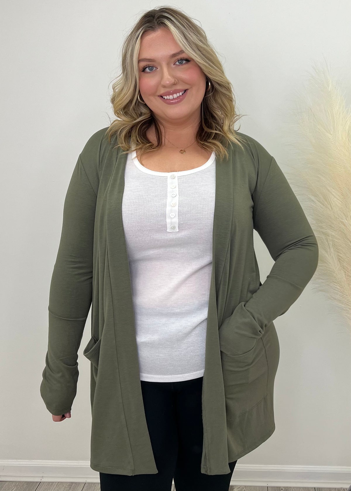 Mimi Open Front Cardigan- (Olive)