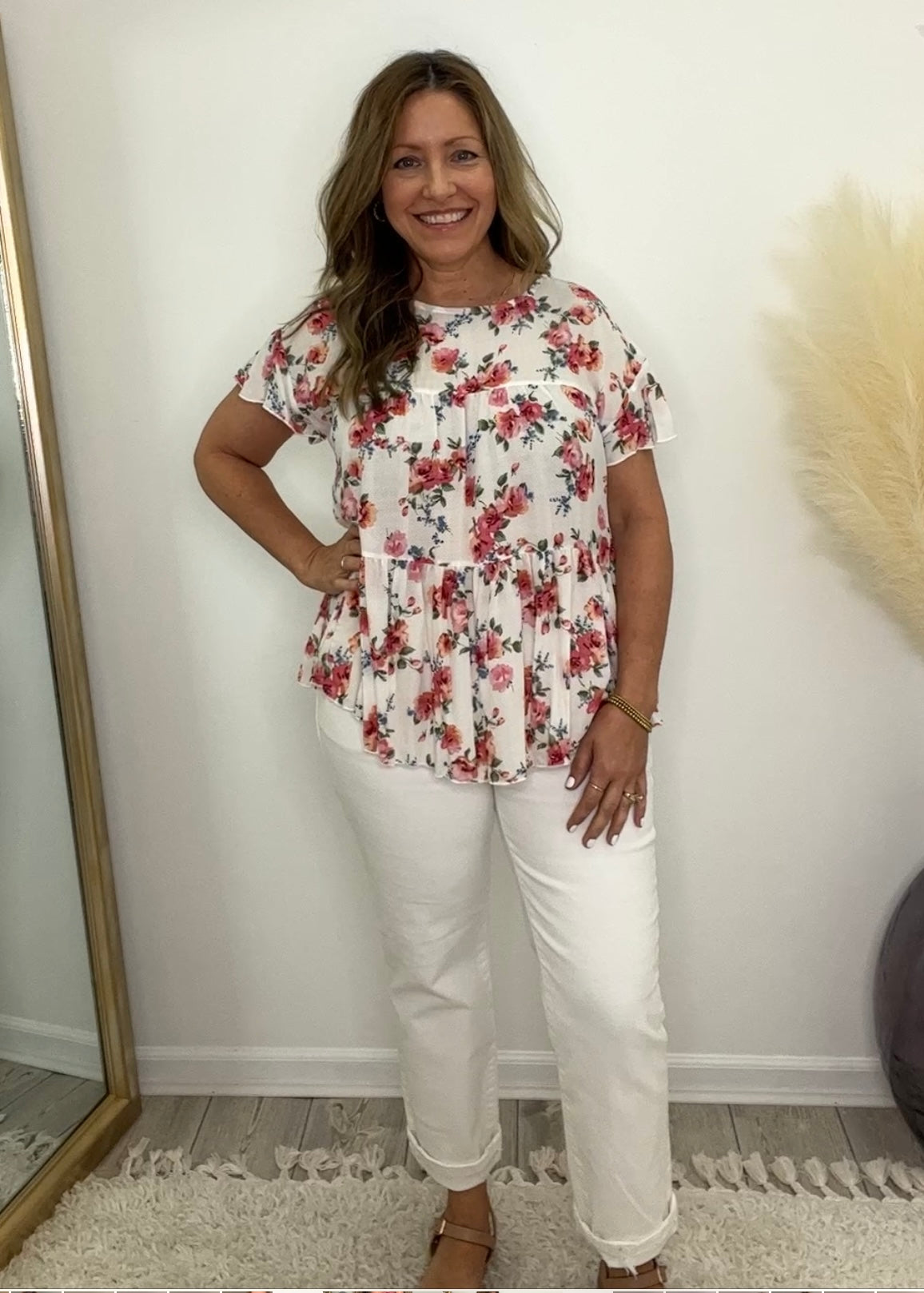 Isla Tiered Floral Blouse- (Ivory Floral)