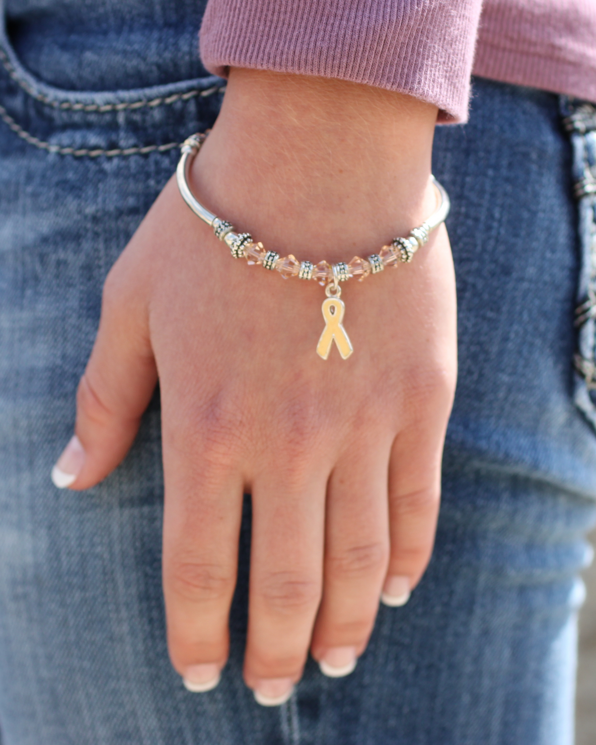 Peach Awareness Ribbon Bracelet Beaded