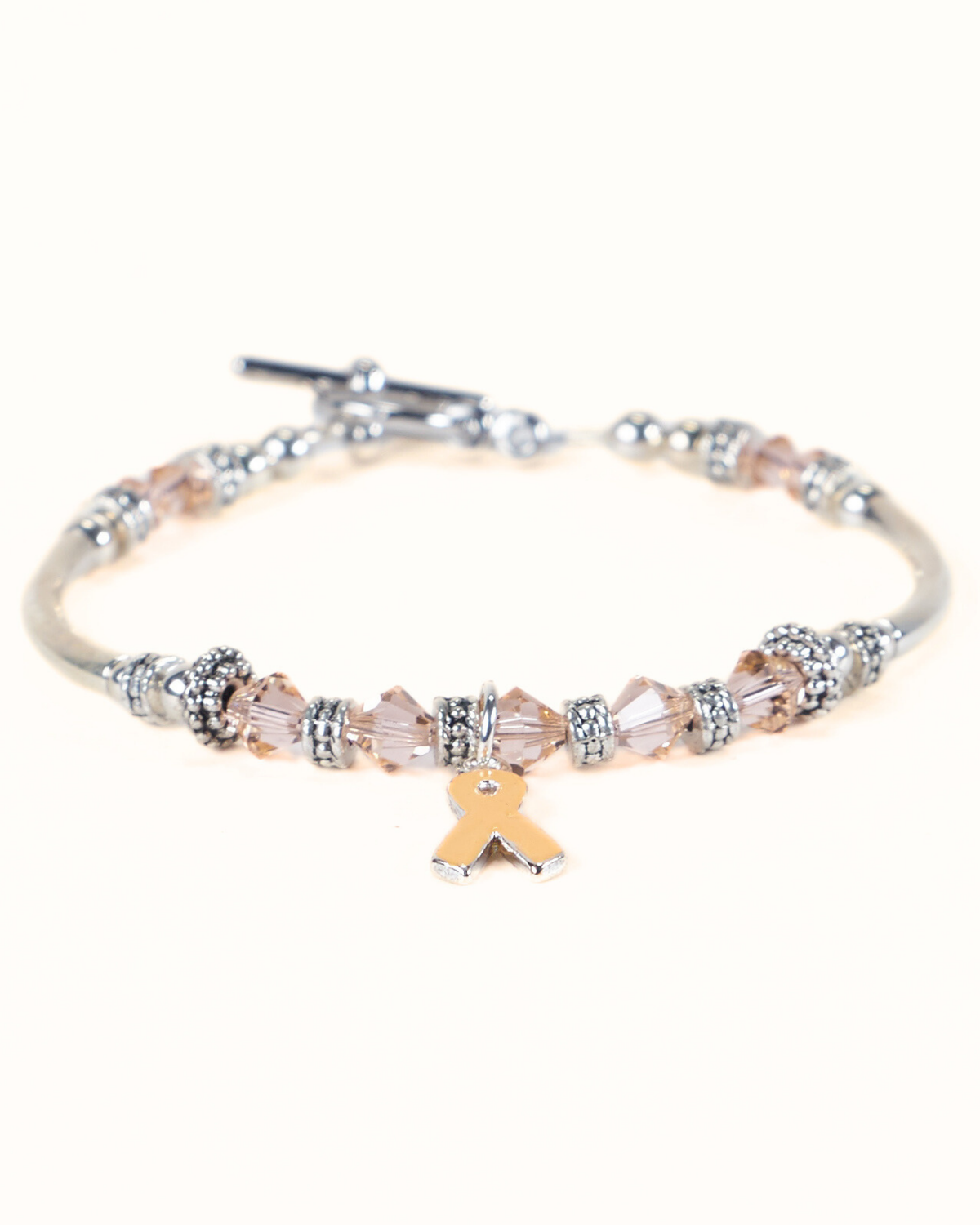 Peach Awareness Ribbon Bracelet Beaded