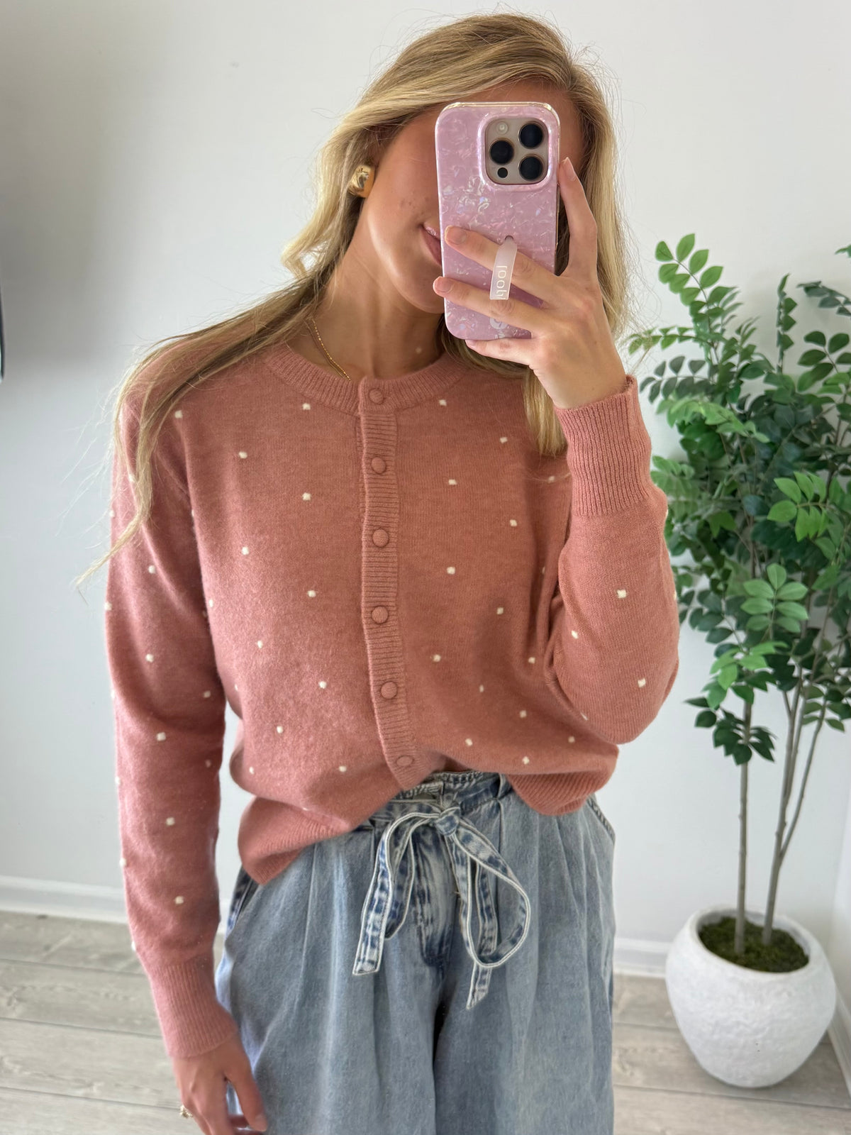 Cozy Dotted Knit Cardigan
