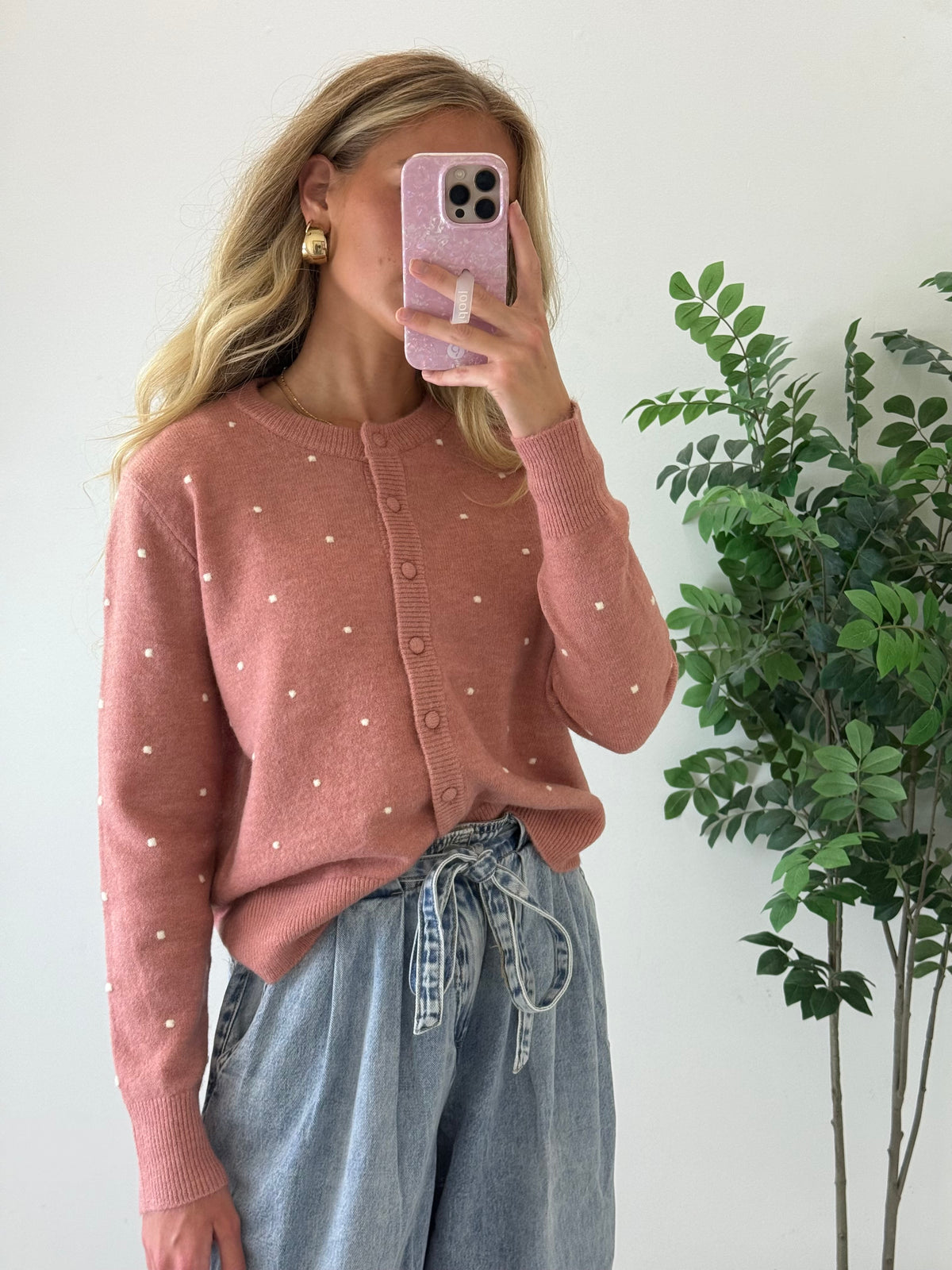 Cozy Dotted Knit Cardigan