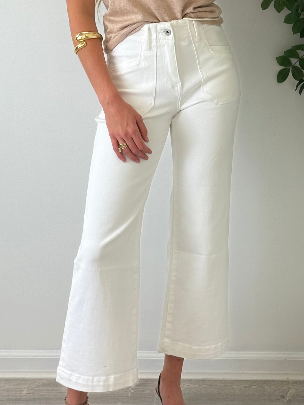 High Rise Wide Legged Cropped Utility Jeans