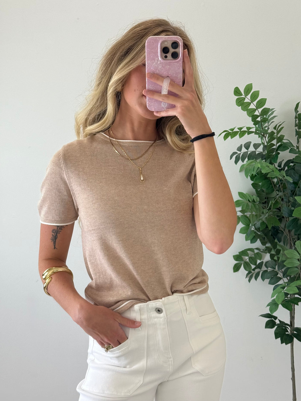 Layered Look Short Sleeve Sweater Top