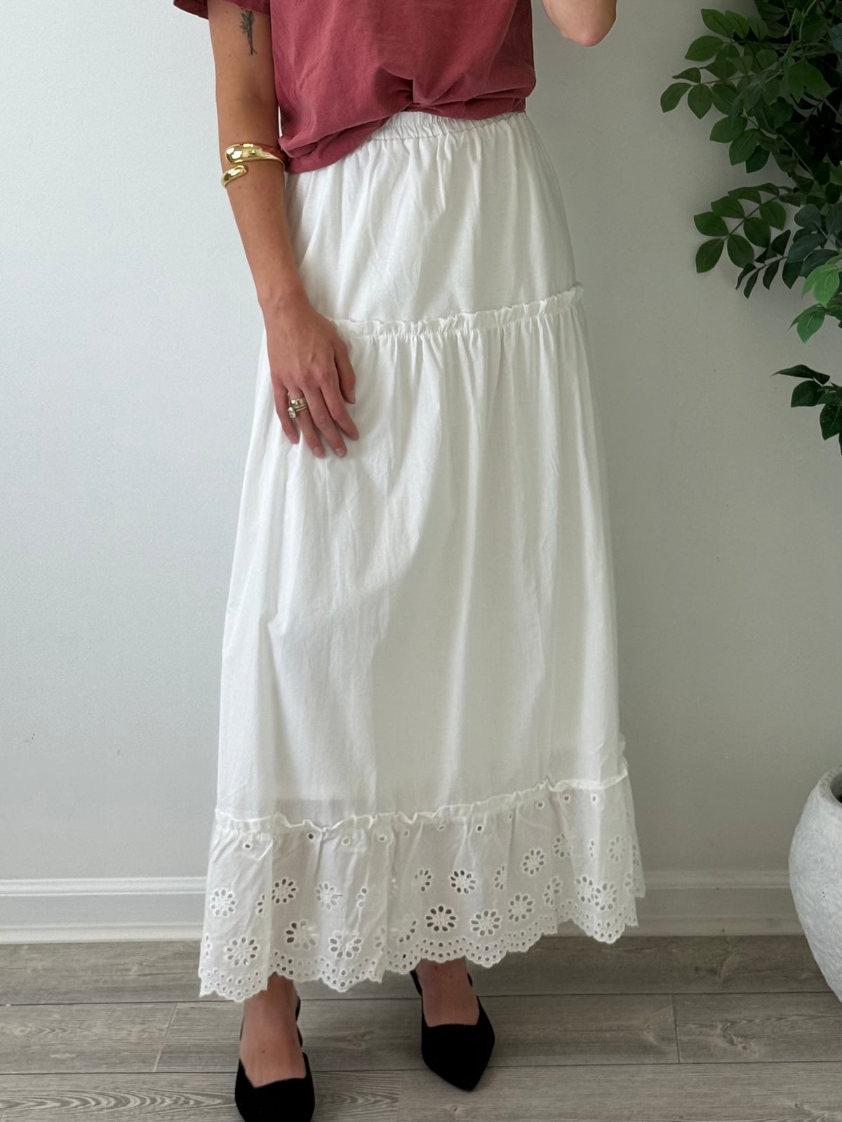 Tiered Eyelet Maxi Skirt