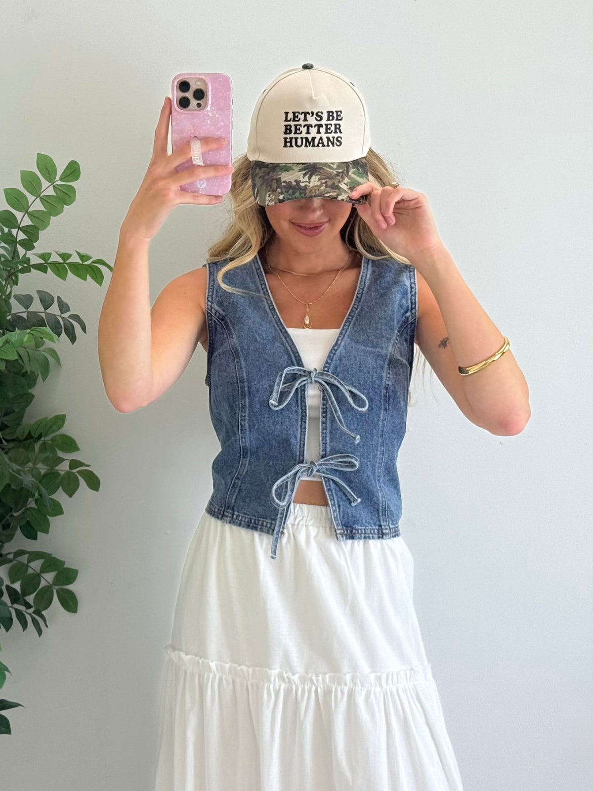 Tie-Front Cropped Denim Vest