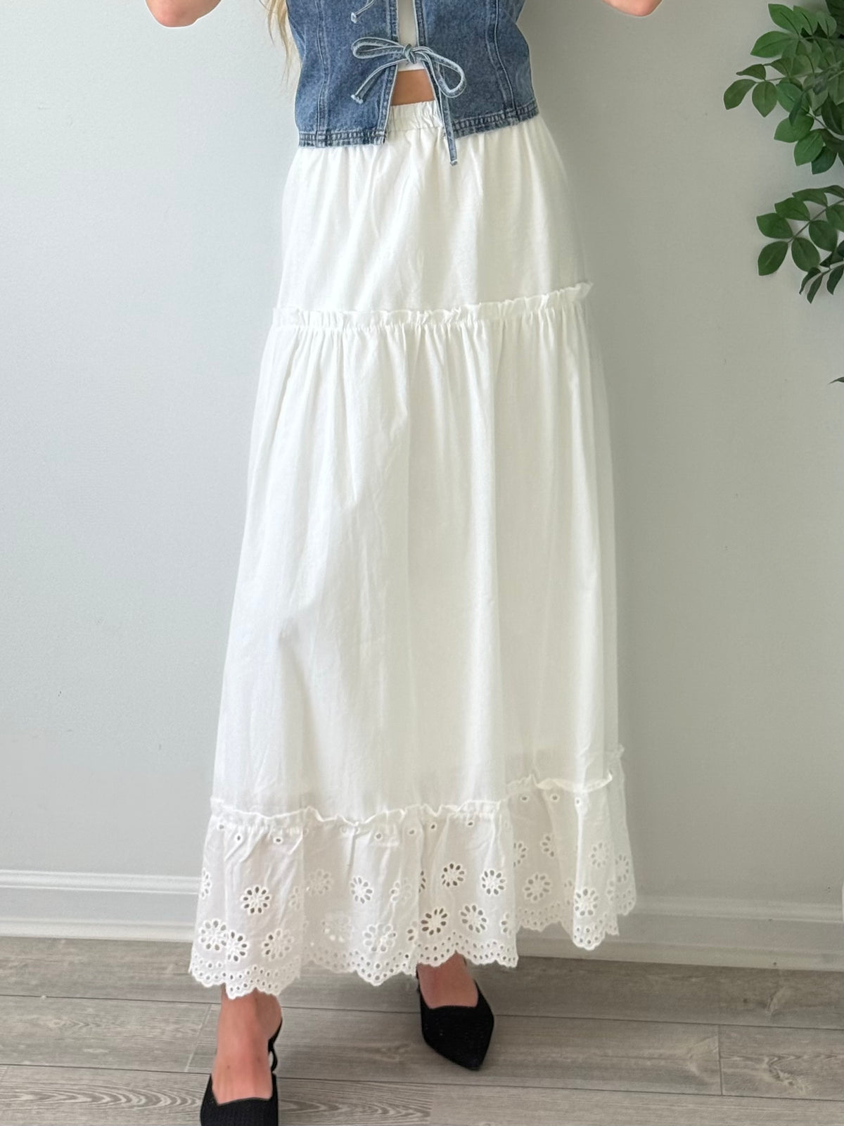 Tiered Eyelet Maxi Skirt