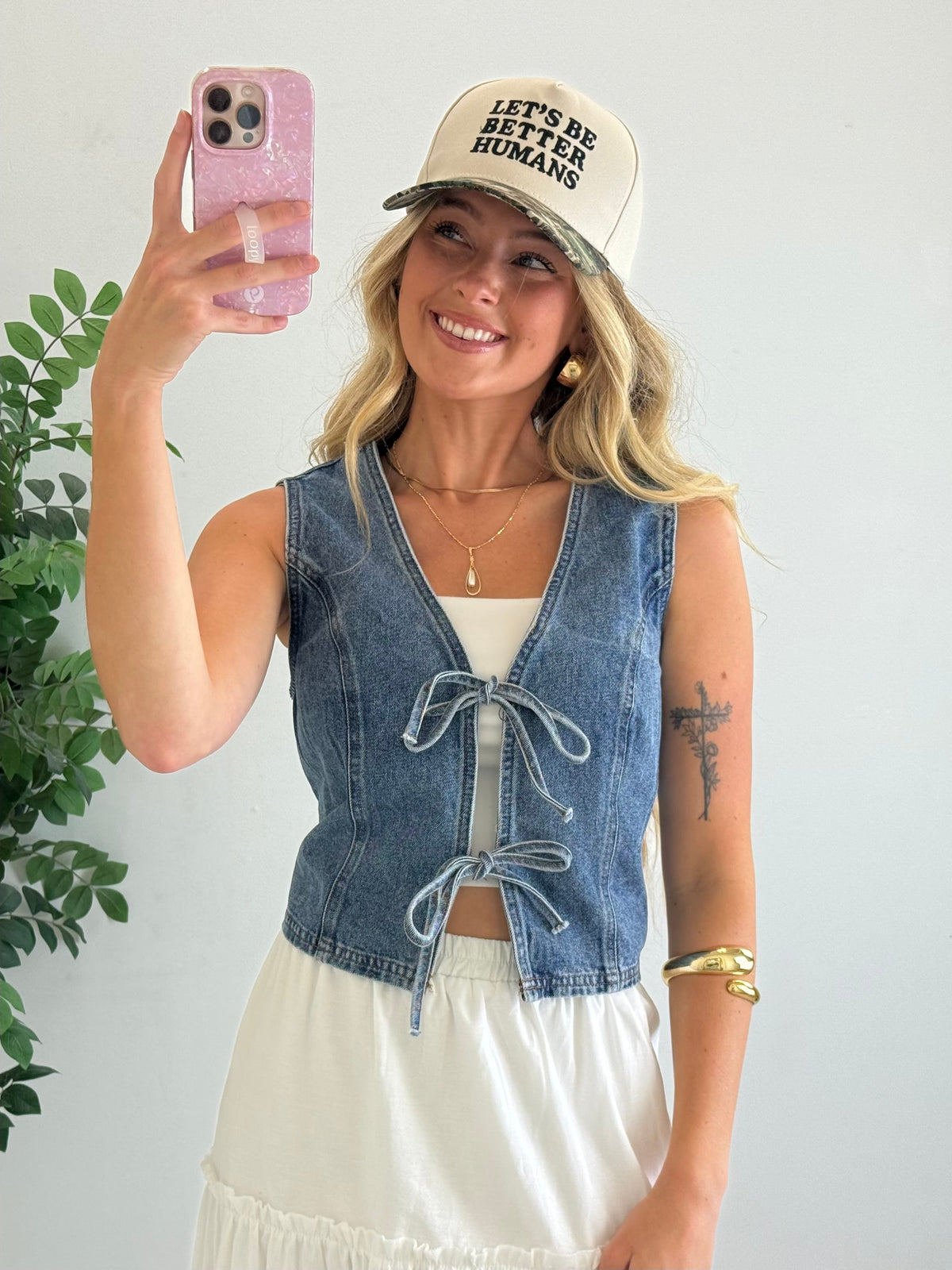Tie-Front Cropped Denim Vest