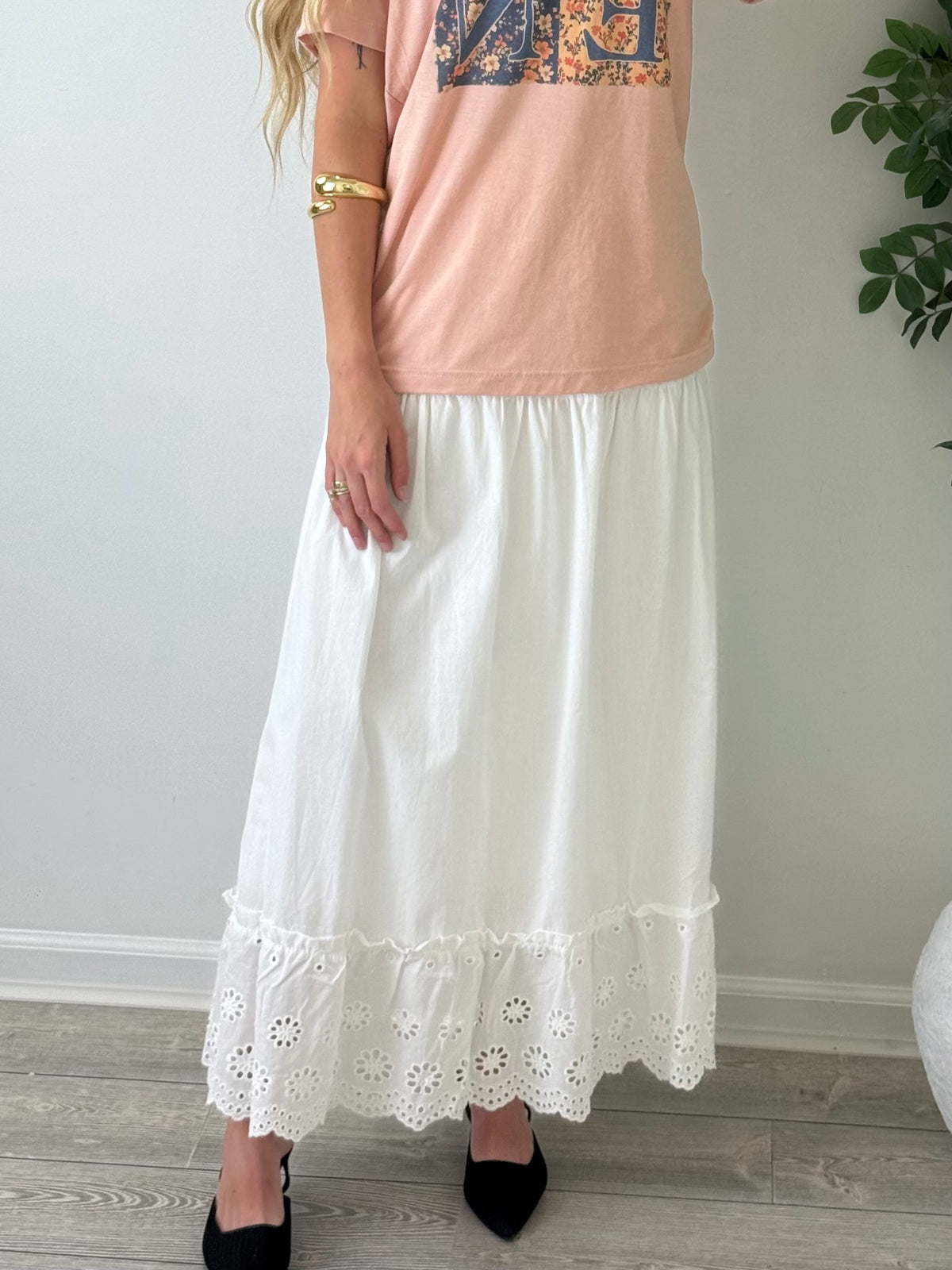 Tiered Eyelet Maxi Skirt