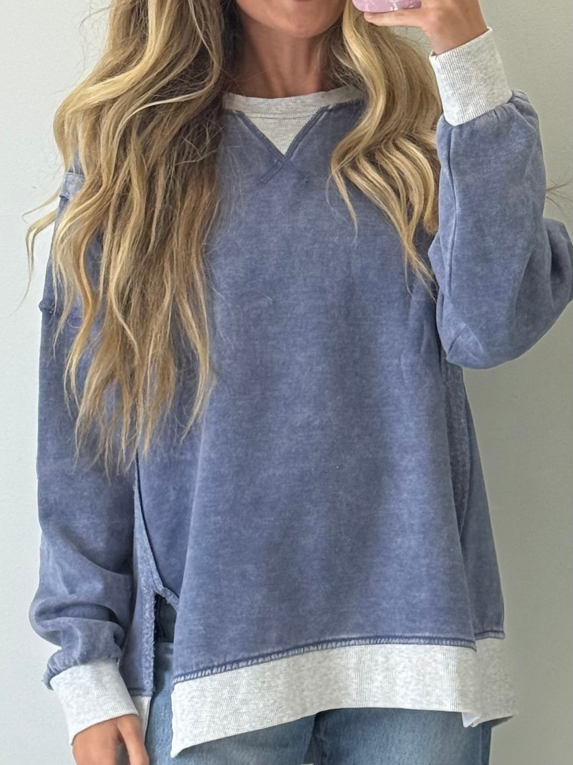 Acid Washed Contrast Fleece Pullover - Marlin RESTOCK