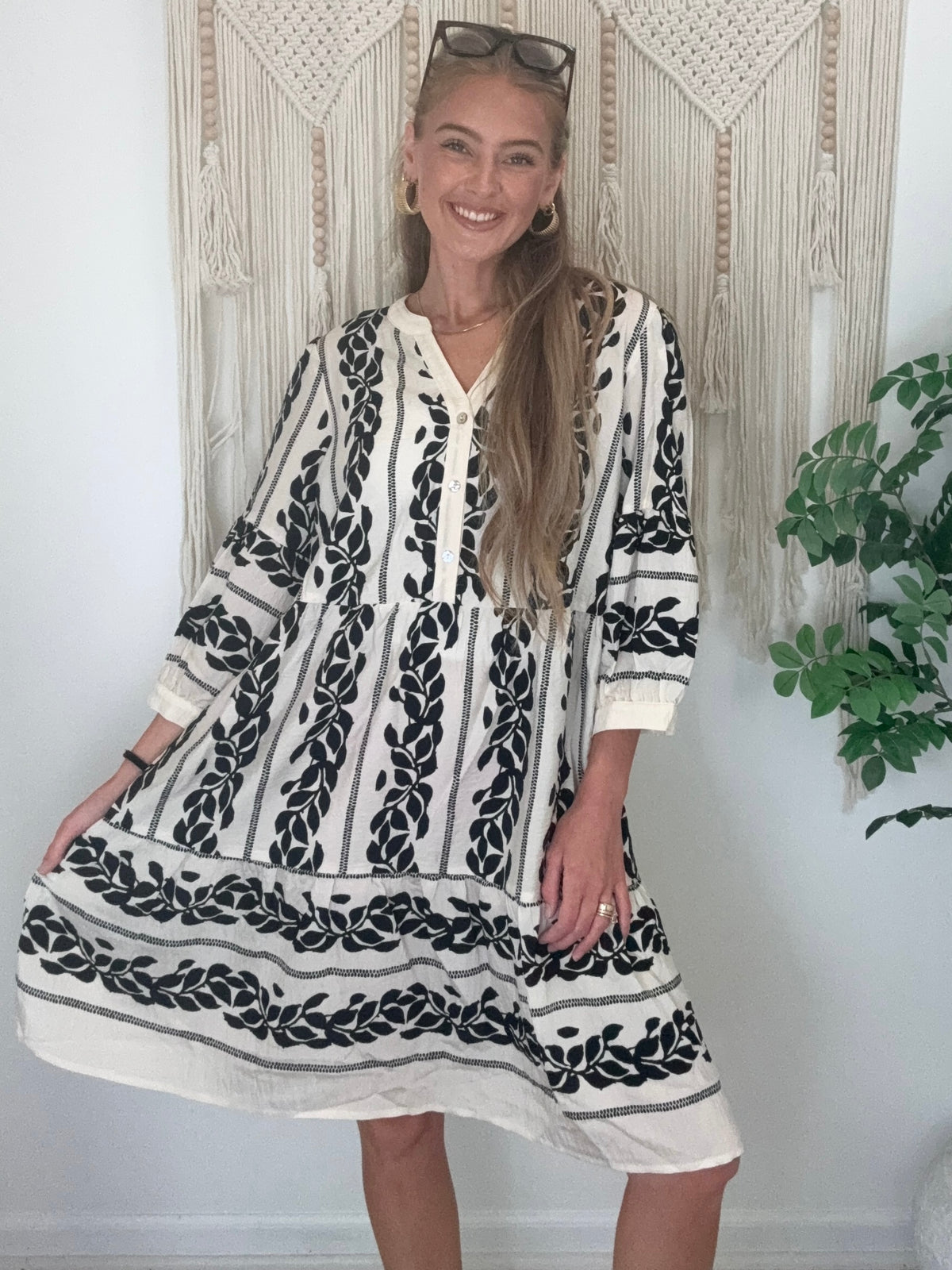 Leaf Print Midi Dress