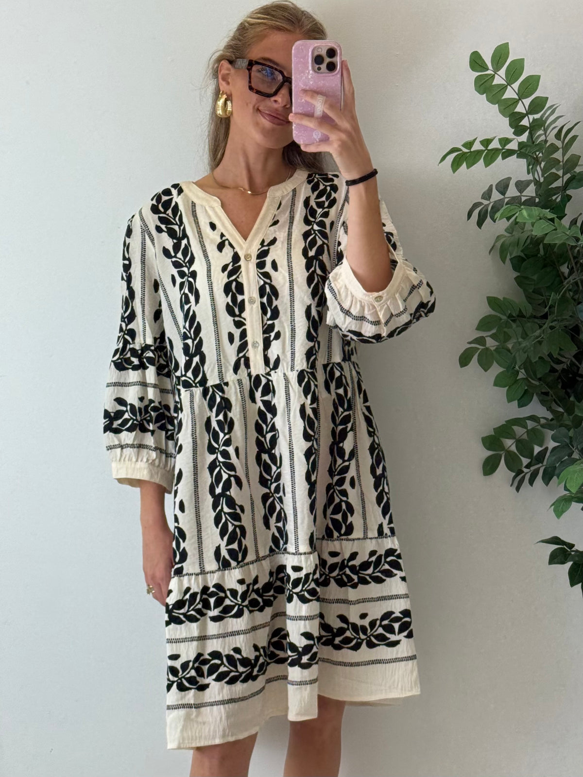 Leaf Print Midi Dress