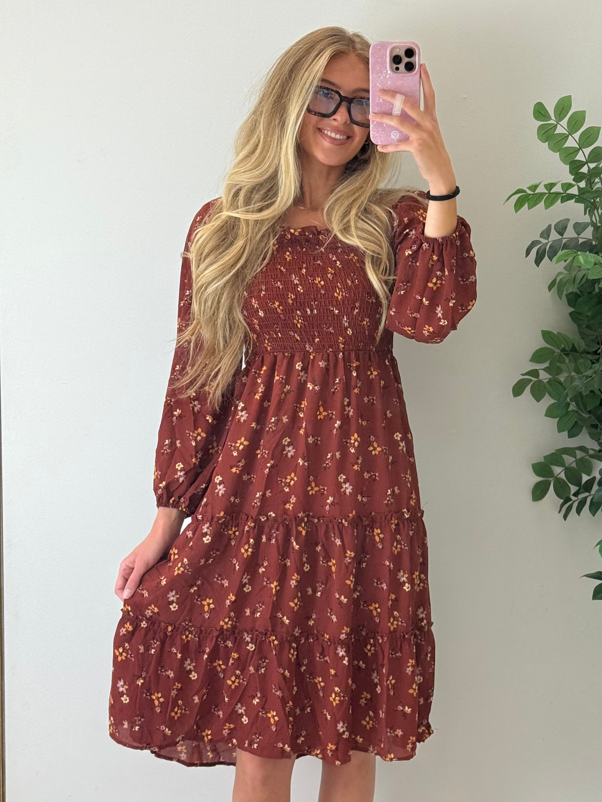 Floral Tiered Boho Long Sleeve Dress