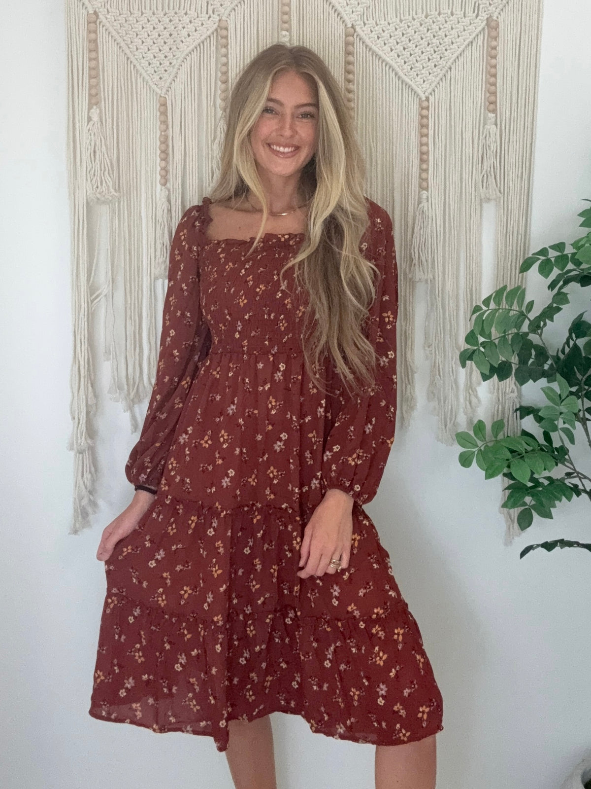 Floral Tiered Boho Long Sleeve Dress