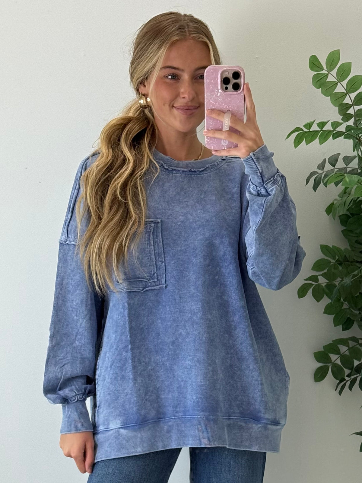 Snow Washed French Terry Sweatshirt - Ash Blue