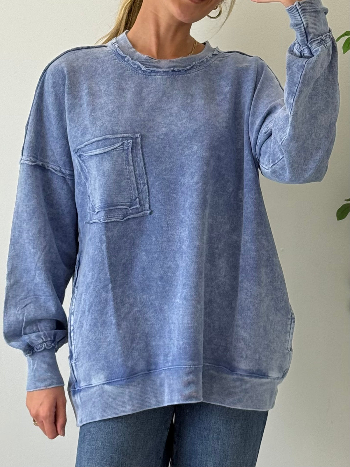 Snow Washed French Terry Sweatshirt - Ash Blue