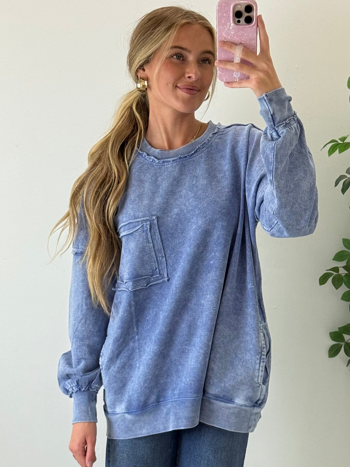 Snow Washed French Terry Sweatshirt - Ash Blue