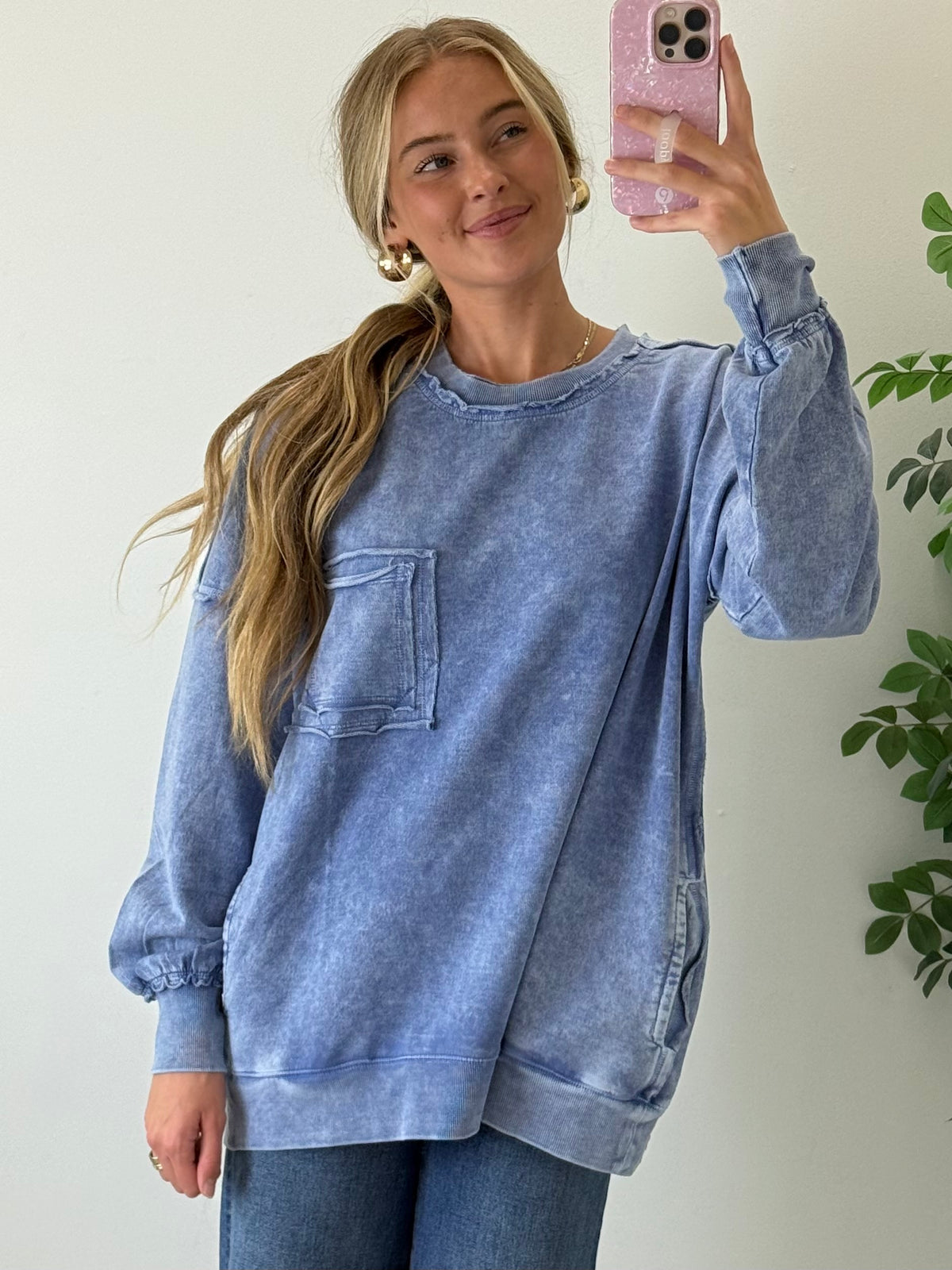 Snow Washed French Terry Sweatshirt - Ash Blue