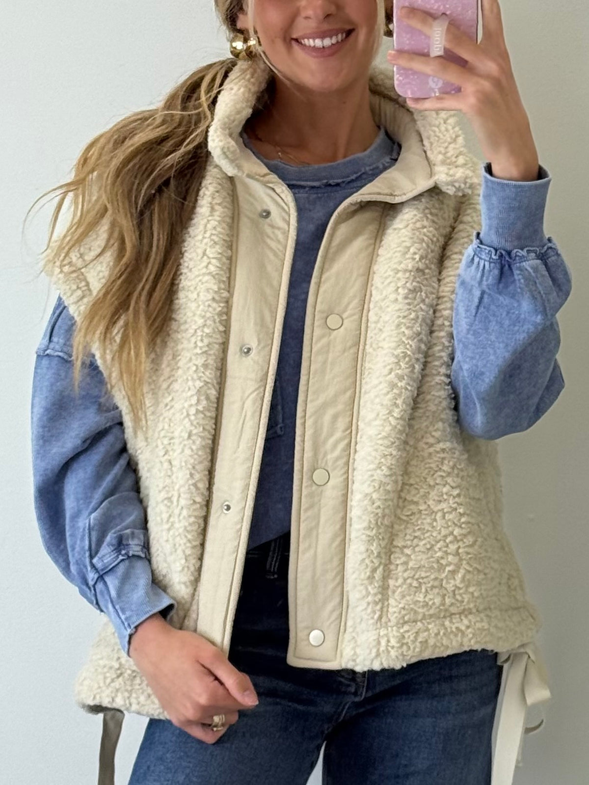 Oversized Sherpa Vest - Beige