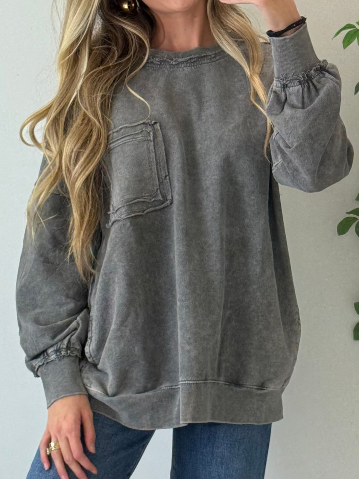 Snow Washed French Terry Sweatshirt - Ash Grey