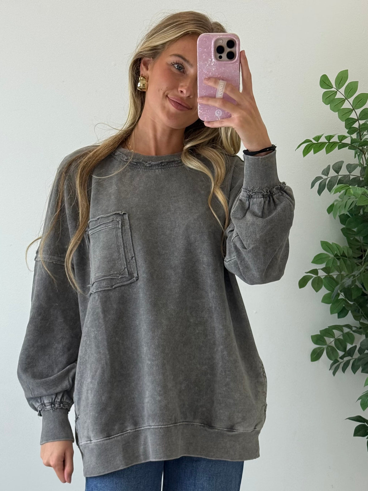 Snow Washed French Terry Sweatshirt - Ash Grey