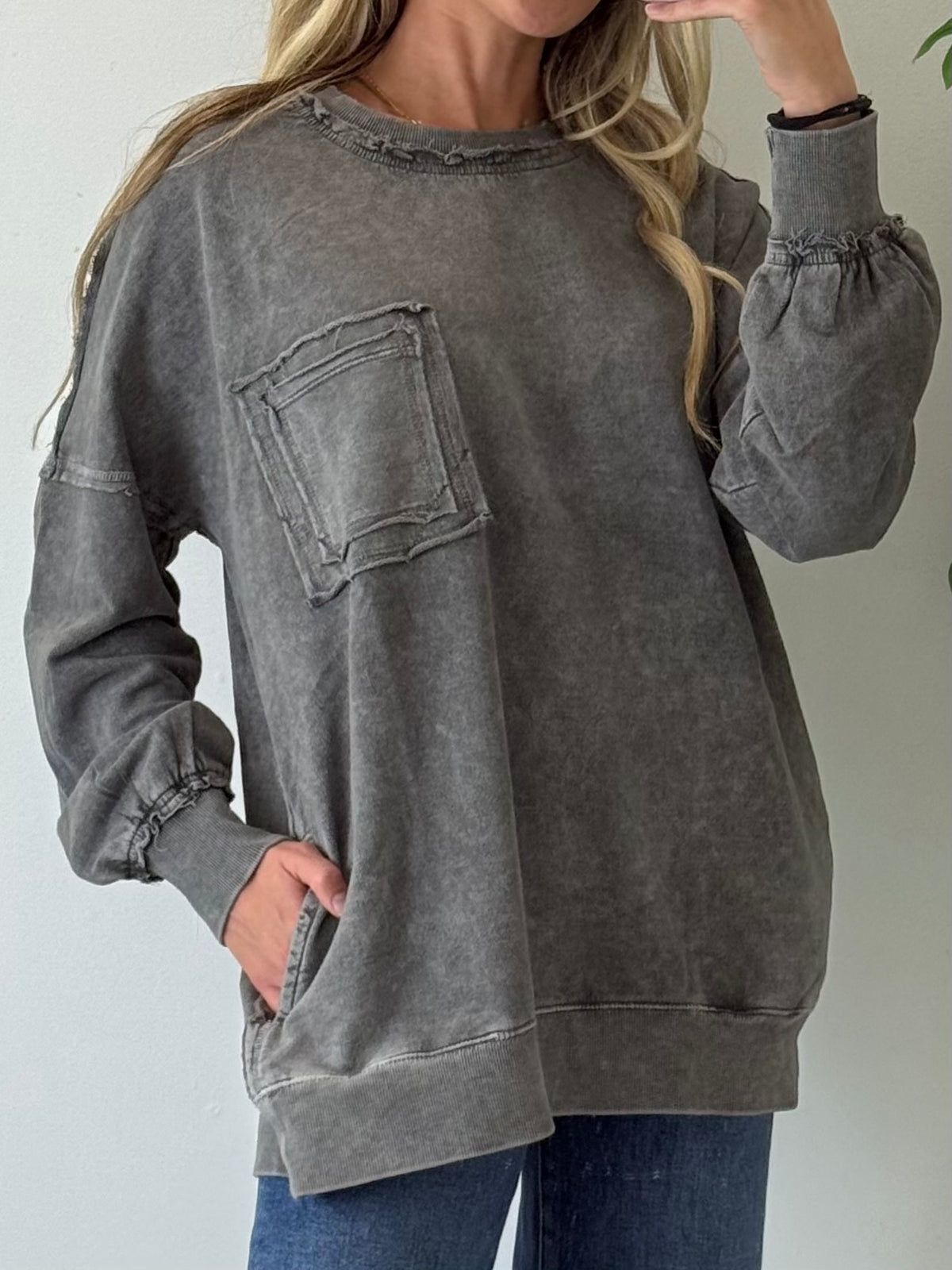 Snow Washed French Terry Sweatshirt - Ash Grey