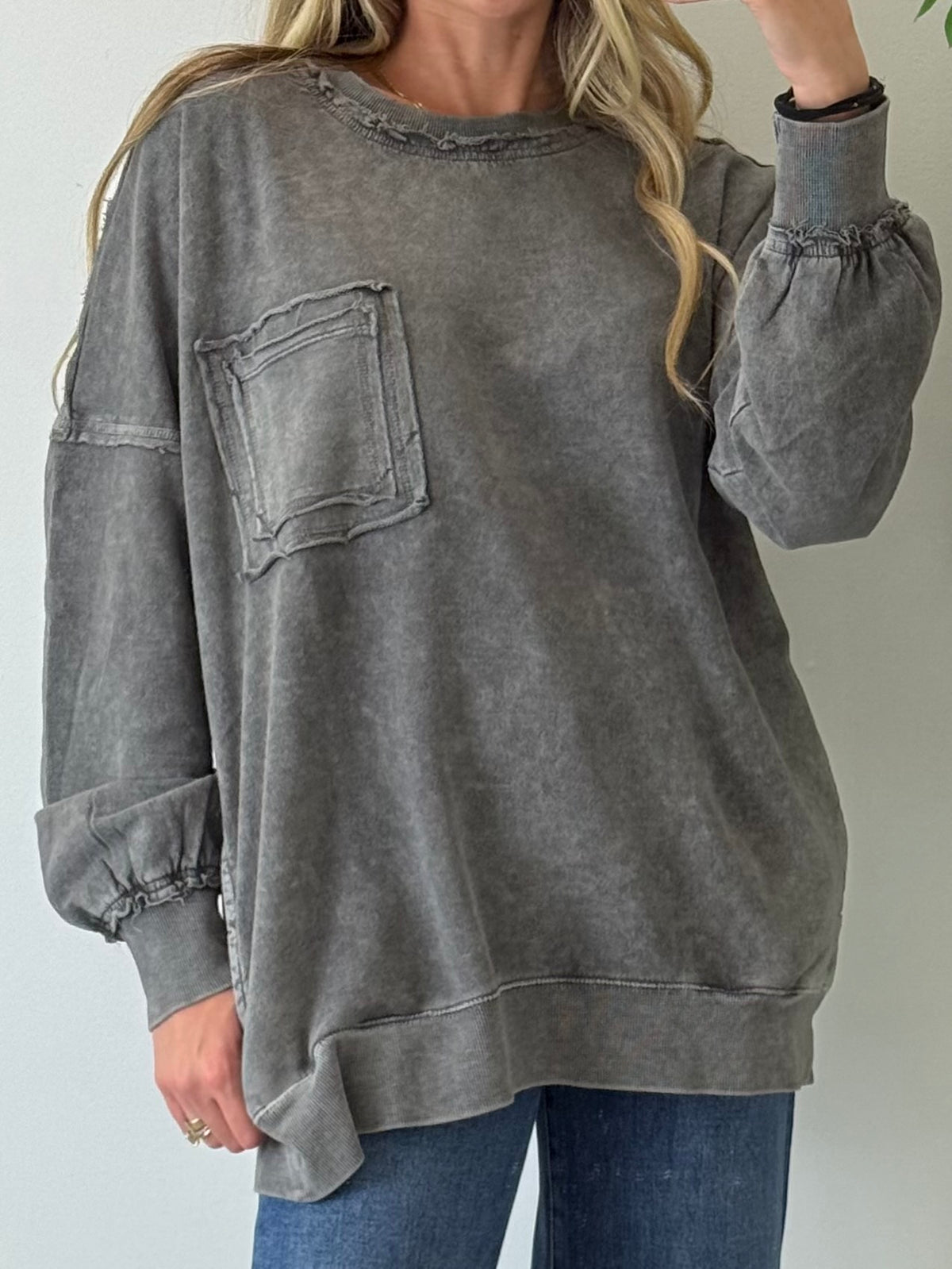 Snow Washed French Terry Sweatshirt - Ash Grey