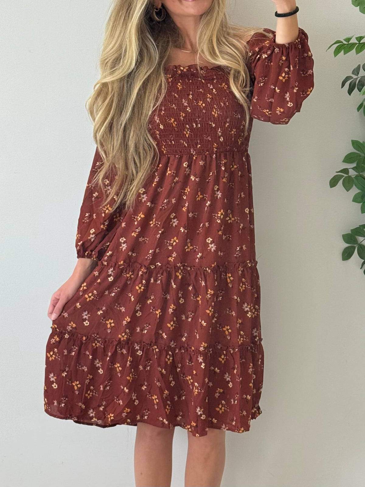 Floral Tiered Boho Long Sleeve Dress