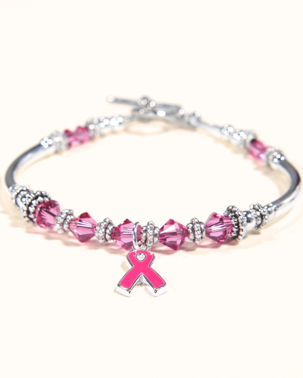 Pink Awareness Ribbon Bracelet Beaded