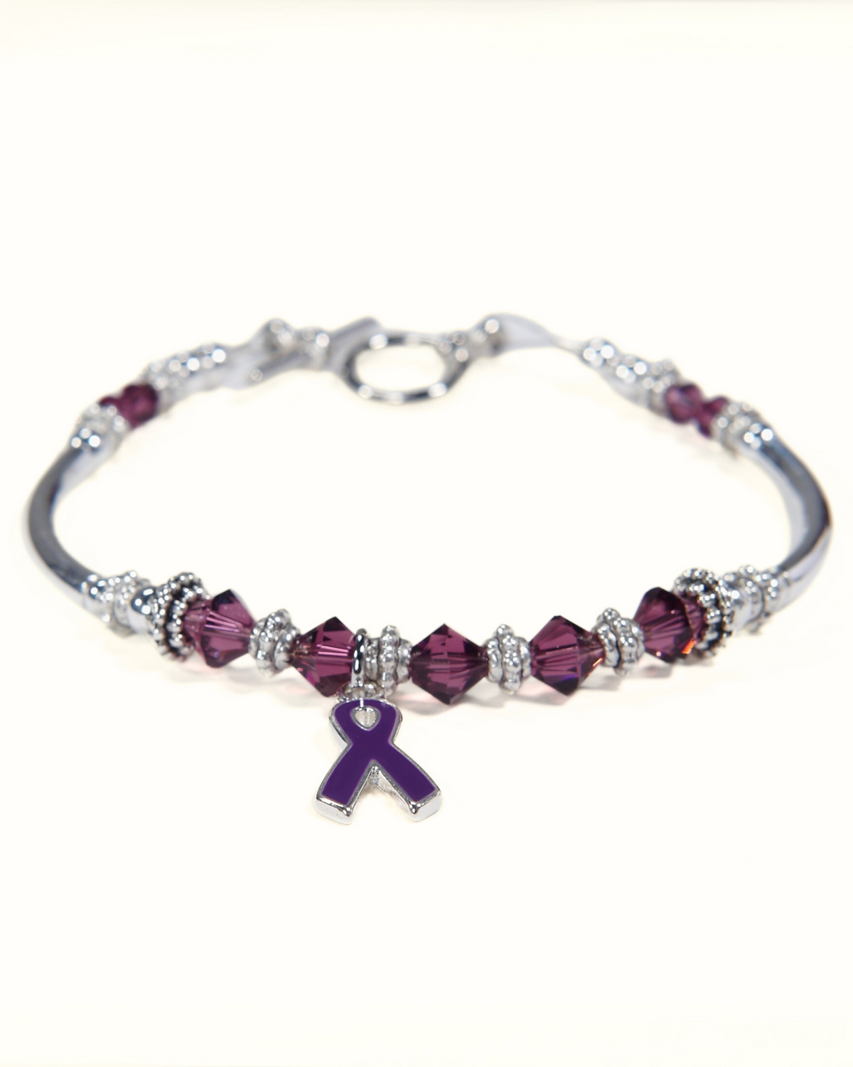 Purple Awareness Ribbon Bracelet Beaded