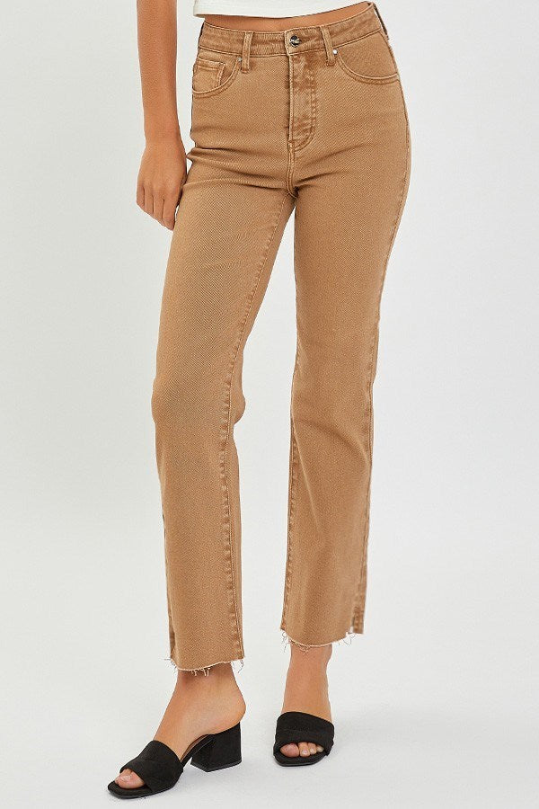 Risen High Rise Raw Hem Slit Straight Leg Pants- (Cocoa) - Silverado ...