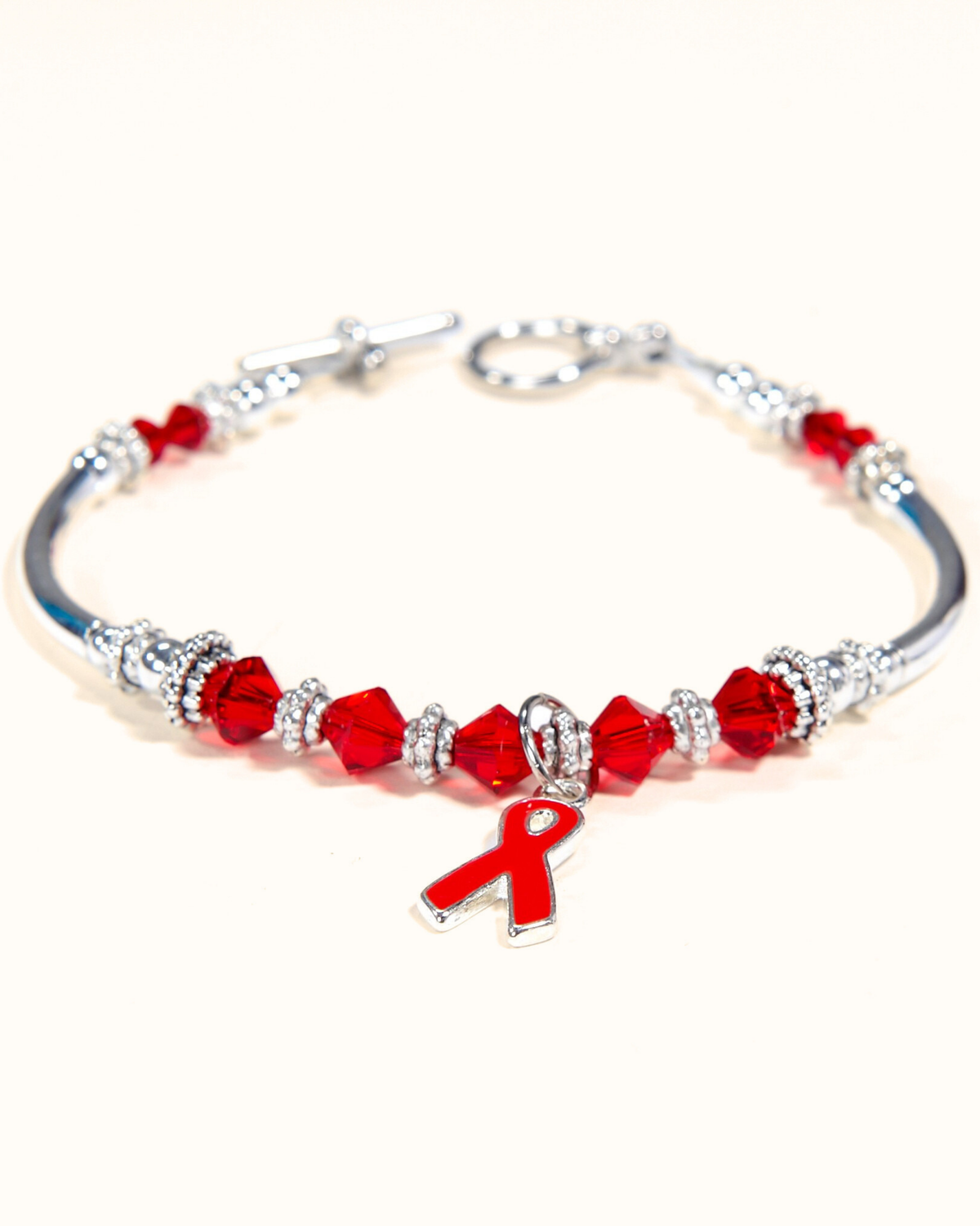 Red Awareness Ribbon Bracelet Beaded