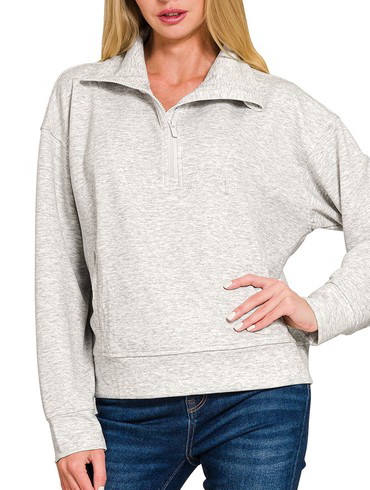 SCUBA HALF ZIP PULLOVER - (Heather Grey)