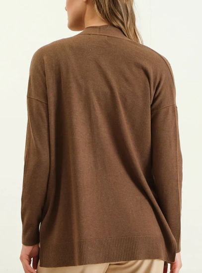 OPEN FRONT KNIT CARDIGAN - (Brown)