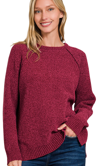 CHENILLE RAGLAN SWEATER - (Cabernet)